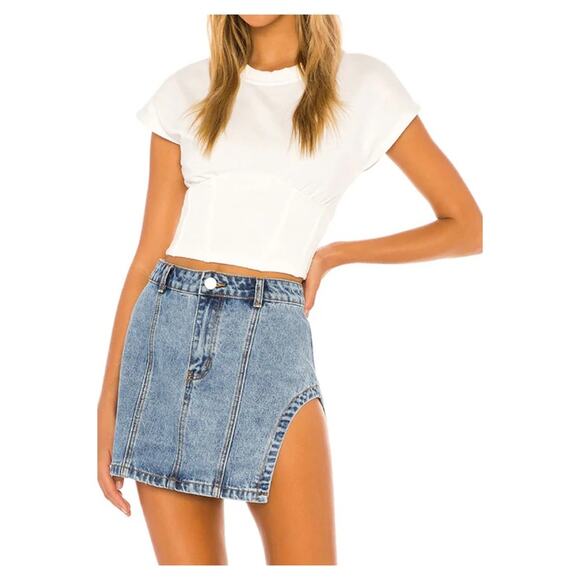 superdown Dresses & Skirts - Superdown Abby Slit Leg Denim Mini Skirt M Blue